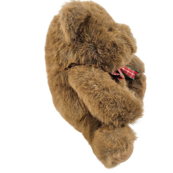 Vintage 24K Mighty Star Brown Plush Bear Red Plaid Bow 12 in Stuffed Animal - Picture 3 of 9